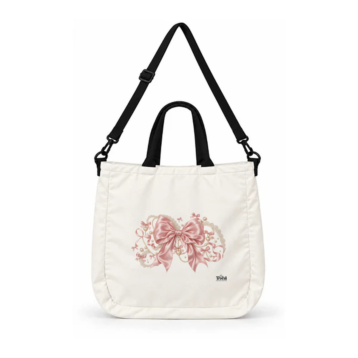 Trishii Coquette Bow Core Carry Tote, black strap