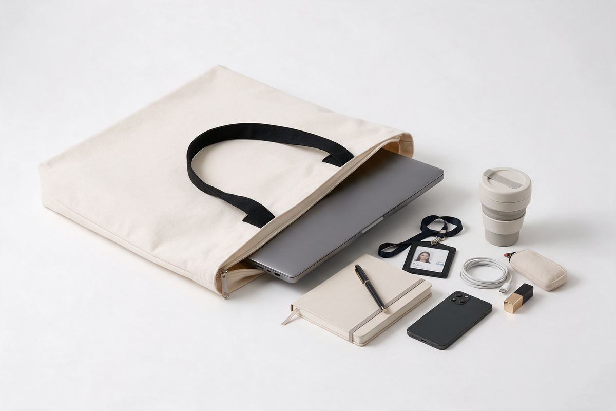 Speak Series Tote with laptop and office essentials